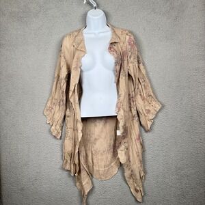 Origami Wrap Womens S Beige Floral Open Front Boho Romantic‎ Feminine Asymmetric